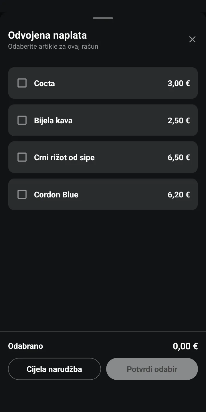 Waiter – Odvojena naplata